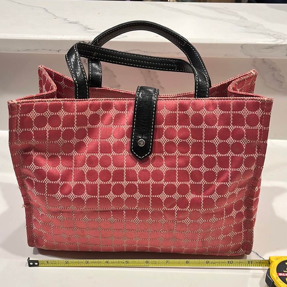 Kate Spade Noel Dot Canvas Tote with Silver Hardware, Black Leather Handles